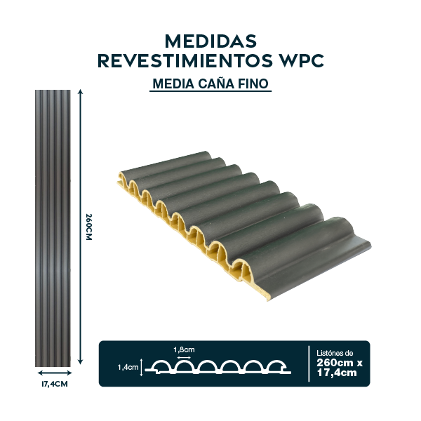 Revestimientos Pintecord WPC Media Caña Fino  0.16X2.6M