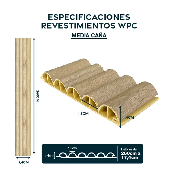 Pintecord Revestimientos WPC Media Caña 17CM X 2.40M