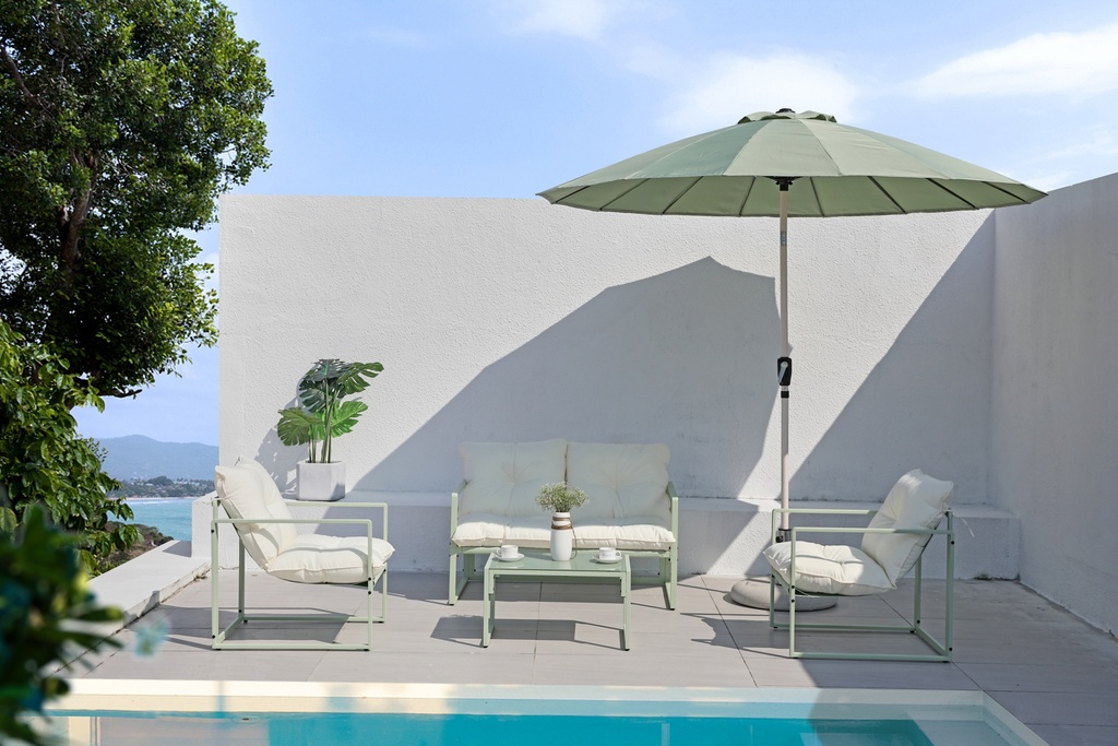 Pintecord Set Aqua De Jardin 4 Piezas De Metal Con Almohadones